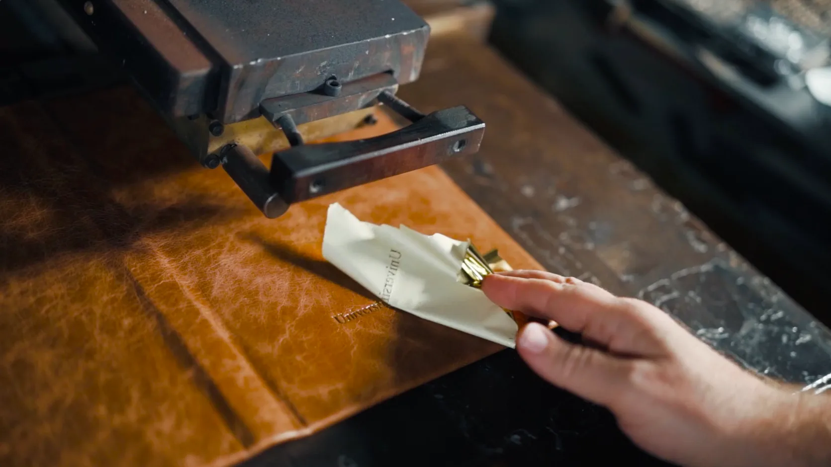Close-up of bookbinding tools at DB Thesis Binding